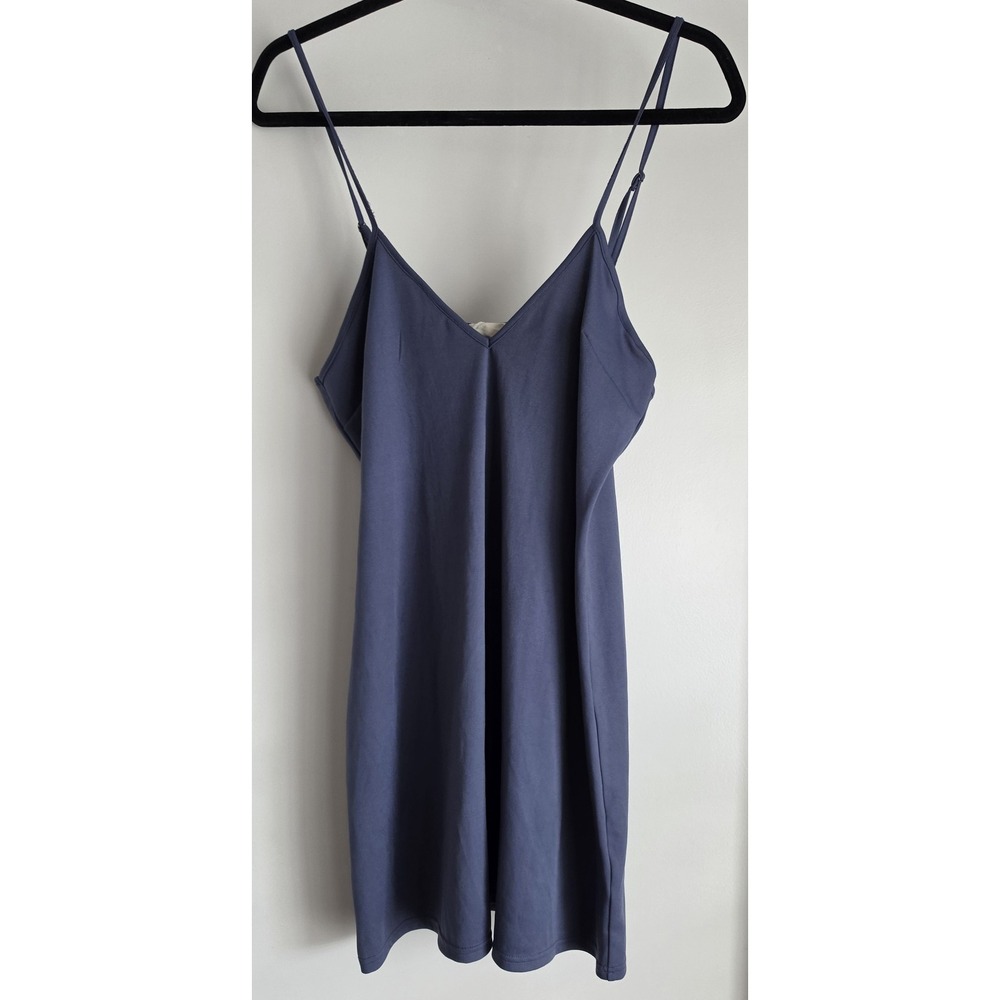 TJD Sleeveless Mini Dress Women L Blue Solid V-Neck Sundress Gown Slip Dress